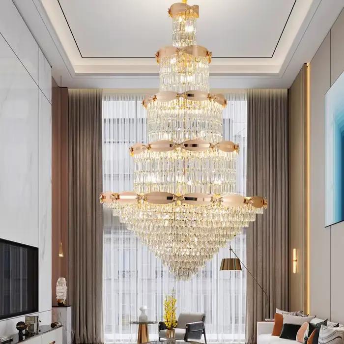 Décoration de la maison Duplex salon grand lustre Villa hôtel hall creux haute personnalité lustre en cristal