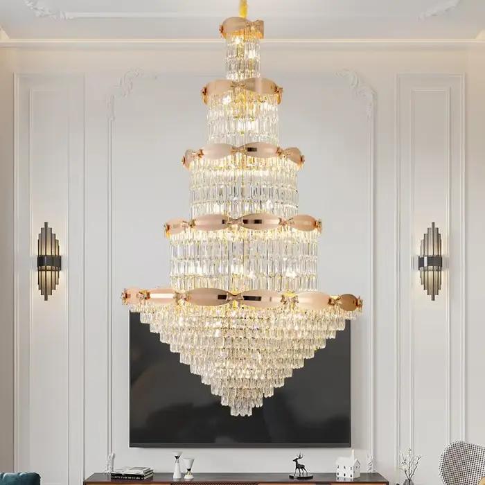 Décoration de la maison Duplex salon grand lustre Villa hôtel hall creux haute personnalité lustre en cristal