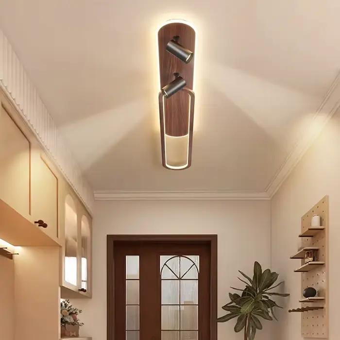 Plafonnier d'entrée avec projecteur, Style français, étude, salon, créatif, Grain de bois de noyer, lampe Led pour chambre à coucher