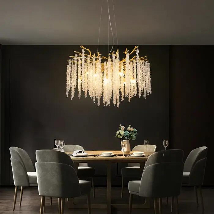 Lustre de plafond en cristal doré pour cuisine salon chambre hôtel luxe moderne avec ampoules incluses