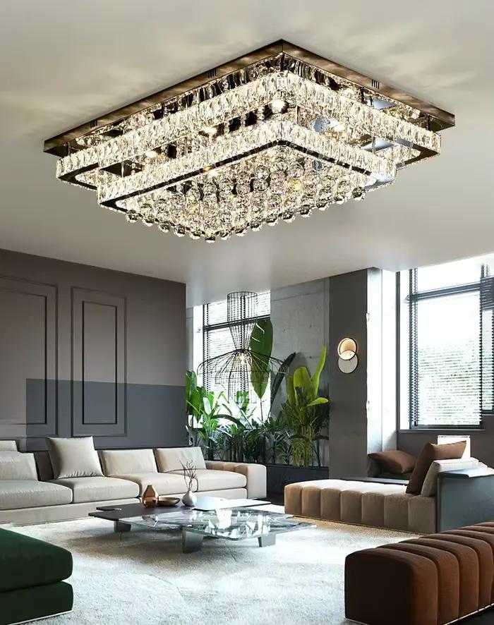 Plafonniers encastrés modernes, lustre à LED dimmable avec cristaux K9 pour salon, chambre à coucher, décoration intérieure