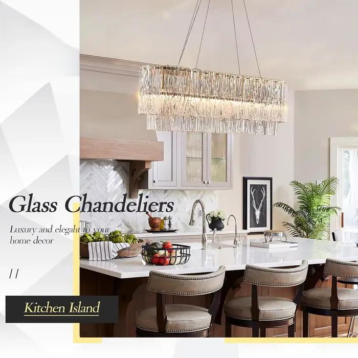 Lustres rectangulaires en verre doré pour salle à manger lustre en verre chromé moderne pendentif luminaire suspendu pour îlot de cuisine