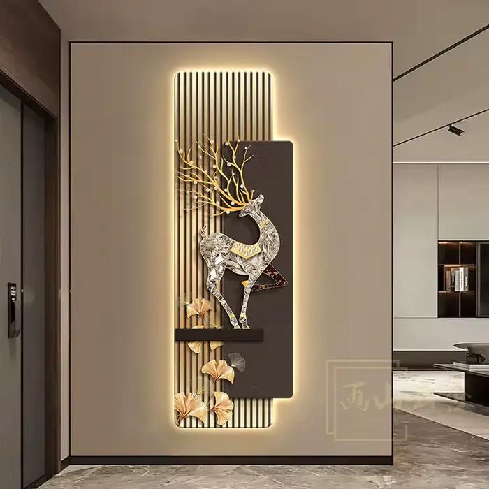 Entrée de luxe légère, lumières Led, peintures décoratives, décoration de maison, attirant la richesse, renne, salon, couloir, lumières murales