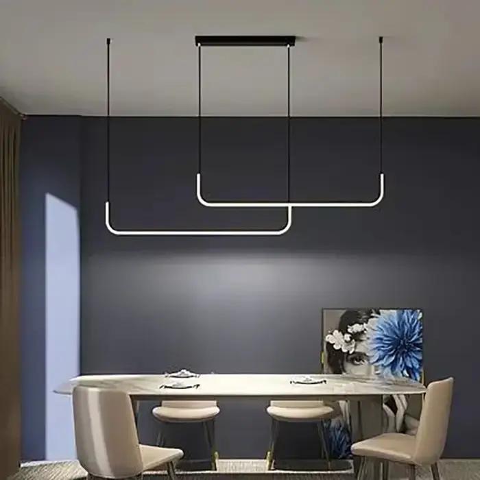 Moderne LED bande Lustre lumière Restaurant cuisine décor plafond or suspendus pendentifs salon éclairage intérieur lampe Lustre