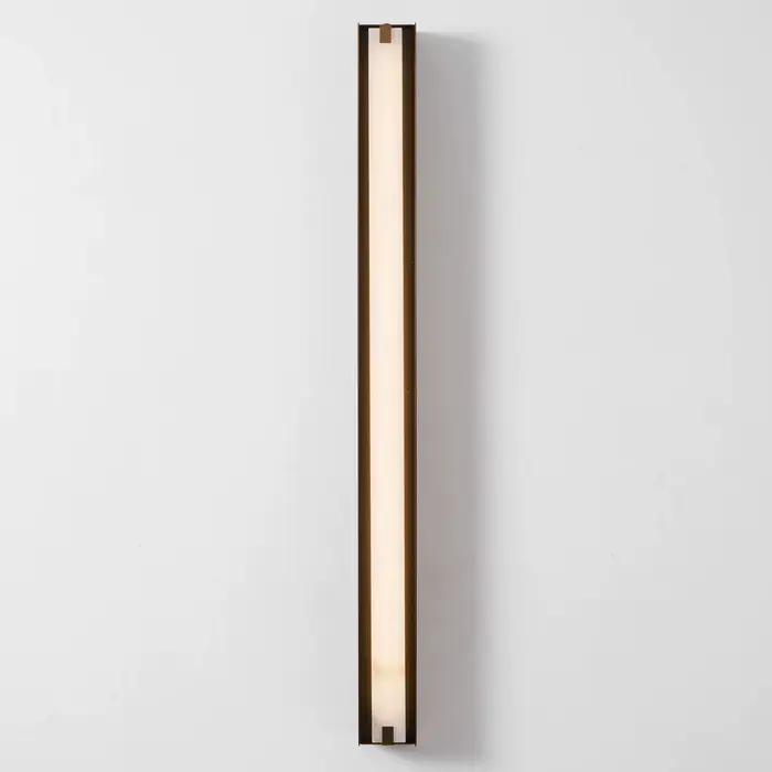 Applique murale linéaire en albâtre et acier inoxydable, luminaire mural en marbre à LED pour couloir, coiffeuse, chevet, hôtel et entrée