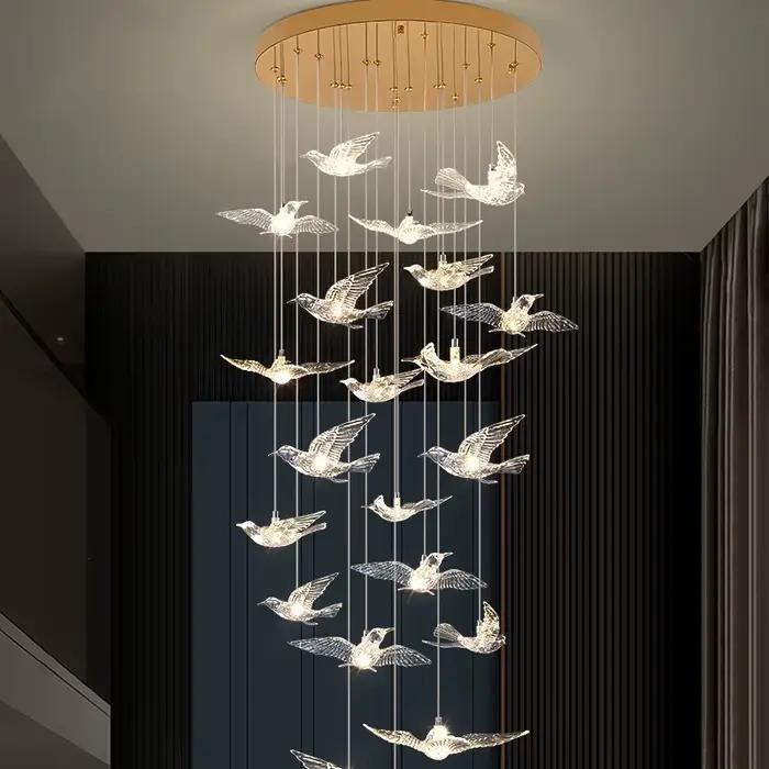Lustre LED en forme d'oiseau pour escalier moderne luminaire suspendu en acrylique pour salon couloir chambre d'hôtel