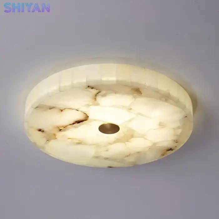 Plafonnier LED rond en marbre espagnol, moderne, tout en cuivre, Style chinois, luminaire décoratif pour salon et chambre à coucher
