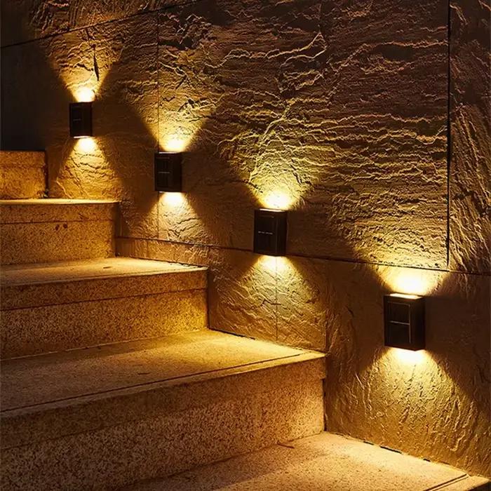 1 ~ 6 pièces lumière solaire extérieure haut et bas mur rondelle lumière étanche lampe solaire jardin rue balcon cour escaliers clôture décor