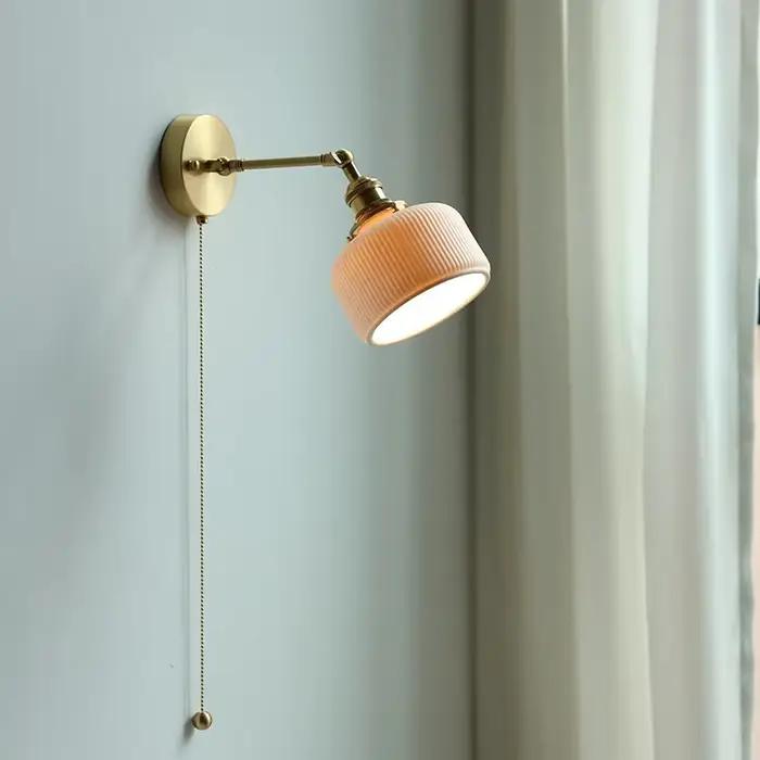 Applique murale LED en céramique moderne, à côté des nervures, interrupteur chinois, miroir extérieur, lumière d'escalier, applique en cuivre, Shoaria, nouveau