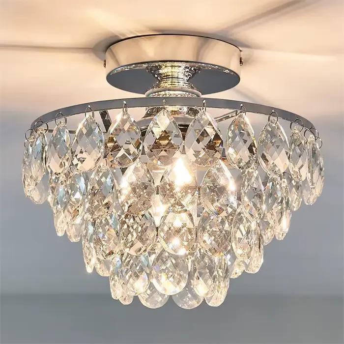Plafonnier semi-encastré de Style français, petit lustre moderne en cristal doré/noir/argent pour couloir et vestiaire