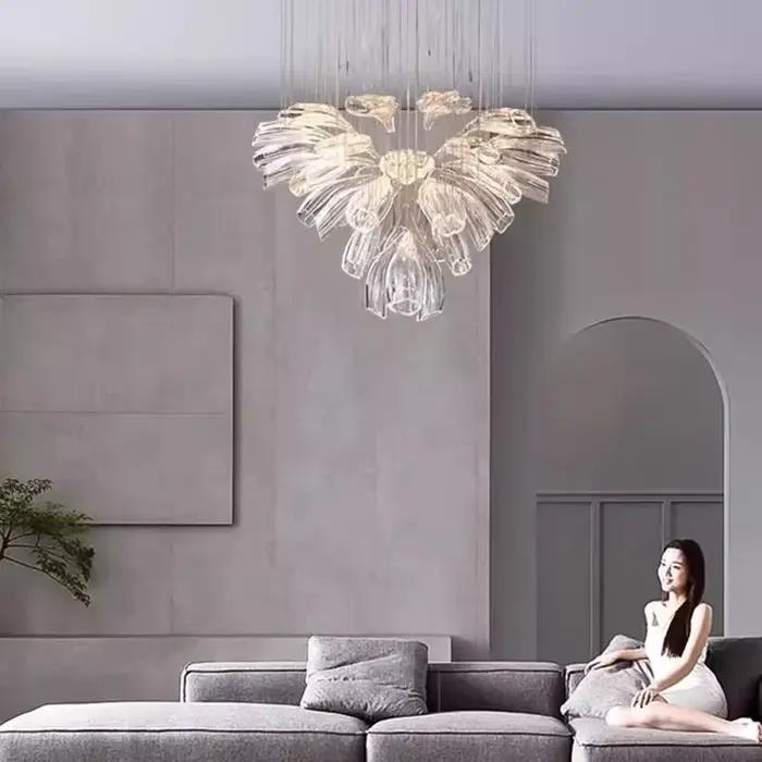 Luminaire suspendu de luxe au design créatif, éclairage principal pour salon, salle à manger, et escalier, ambiance pétales