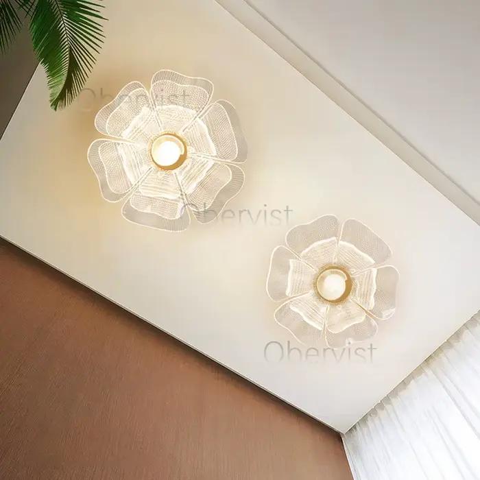 Plafonnier LED simple et luxueux design floral lampe en acrylique éclairage d'intérieur pour bureau chambre à coucher entrée couloir éclairage de luxe doré