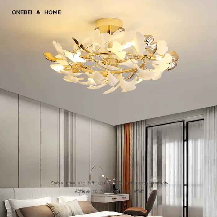 Lustre Nordique de Luxe Doré, Lustre Moderne en Forme de Feuille de Ginkgo pour Hall d'Hôtel, Salon, Chambre à Coucher, Décoration d'Intérieur