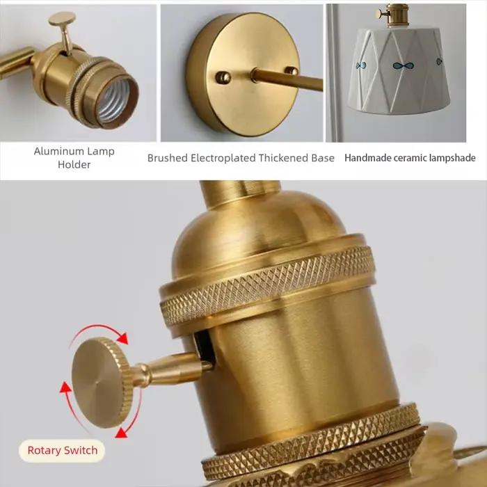 Nouvelle lampe murale en céramique de style chinois inspirée du zen pour la chambre à coucher, le chevet, le couloir, la salle de bain, mur de fond, style crème français.