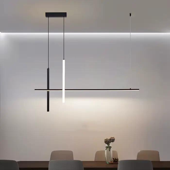 Lustre LED minimaliste moderne Dimmable noir pour Table salle à manger cuisine Bar suspension lampe éclairage Suspension Design Lustre