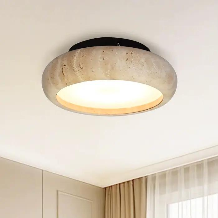 Lampes de plafond en pierre naturelle travertin, modernes, rondes, éclairage LED encastré pour intérieur