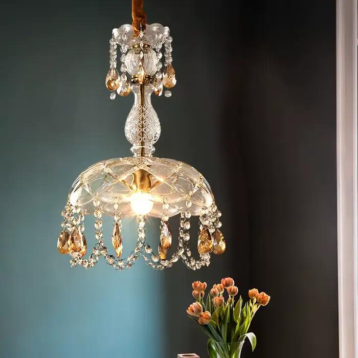 Plafonnier Led suspendu en cristal style rétro américain, luminaire décoratif d'intérieur de luxe, idéal pour une véranda, une chambre à coucher ou une salle à manger
