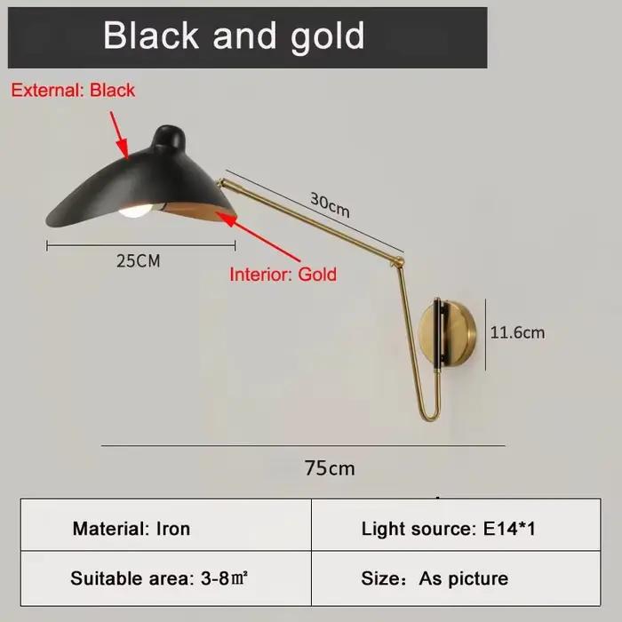 Lampe murale à bras oscillant de designer nordique, style industriel, pour salon et chambre à coucher, avec long bras articulé, en fer forgé moderne, type bec de canard.