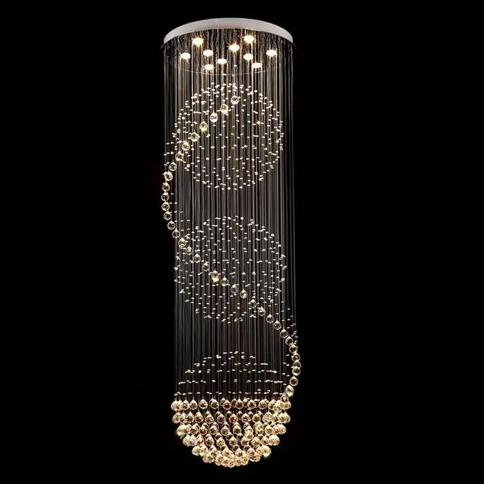 Lustre en cristal moderne spectaculaire, luminaire de plafond LED en forme de spirale, boule de pluie K9, pour salon, hôtel, couloir, hall d'entrée