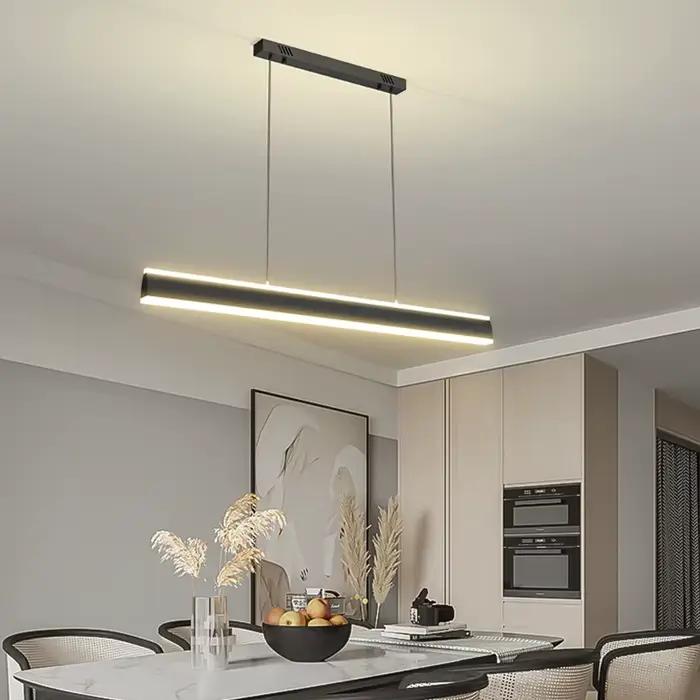 Luminaires suspendus linéaires LED simples pour restaurant, table à manger, bar, lustre long, décoration intérieure moderne, lampes d'éclairage domestique