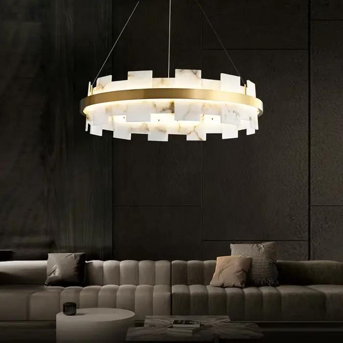 Lustres LED modernes éclairage pour salon Foyer chambre Restaurant lampes suspendues décoration en marbre naturel Lustre luminaires