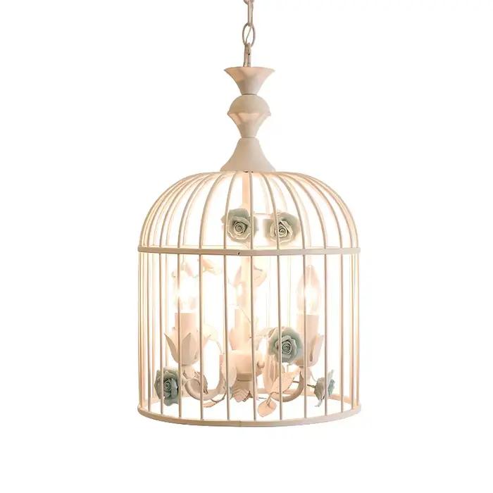 Style Rural en fer forgé cage à oiseaux Led lustre décoration de la maison salon chambre escalier couloir luminaires
