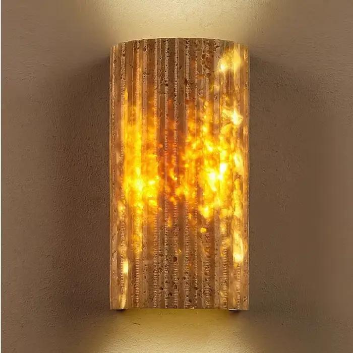 Lampe murale extérieure imperméable en pierre de travertin jaune, lampe d'escalier, lampe de balcon, lampe de couloir, lampe de chevet, lumière décorative rétro