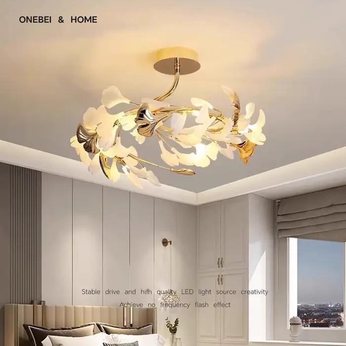 Lustre Nordique de Luxe Doré, Lustre Moderne en Forme de Feuille de Ginkgo pour Hall d'Hôtel, Salon, Chambre à Coucher, Décoration d'Intérieur