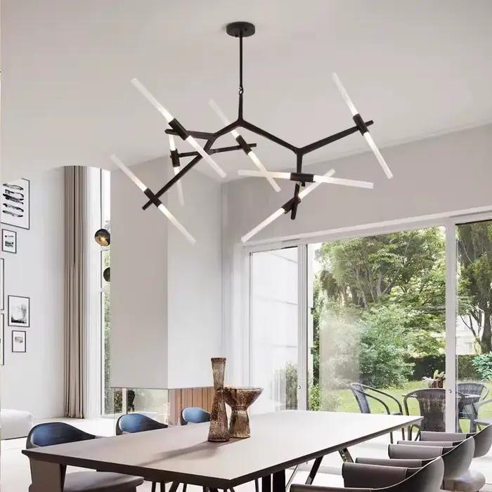 Lustre de branche d'arbre minimaliste moderne, Tube de verre de luxe, lumière irrégulière pour LOFT industriel, salon, salle à manger en métal