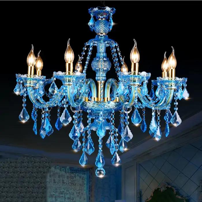 Lustre moderne en forme de branche, plusieurs têtes, couleur bleue, pour mariage, chambre à coucher, décoration de maison, lustre à thème méditerranéen