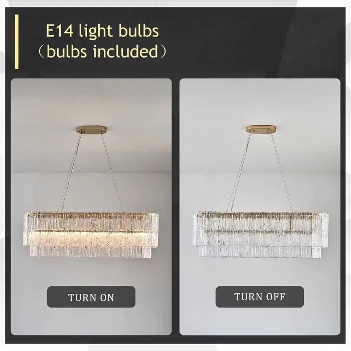 Lustres rectangulaires en verre doré pour salle à manger lustre en verre chromé moderne pendentif luminaire suspendu pour îlot de cuisine