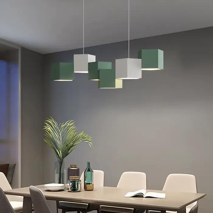 Lustre rectangulaire moderne, lustre de bureau, forme spéciale, blanc, géométrique, style industriel, simple