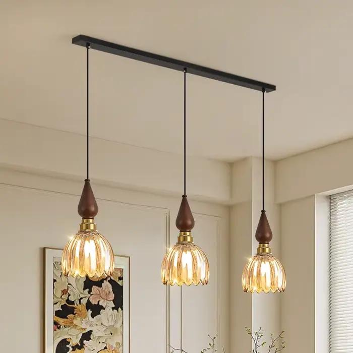 Lustre en verre de style médiéval français, lampe de chevet pour chambre à coucher, bouton de fleur rétro américain, lampes suspendues personnalisées pour restaurant et bar