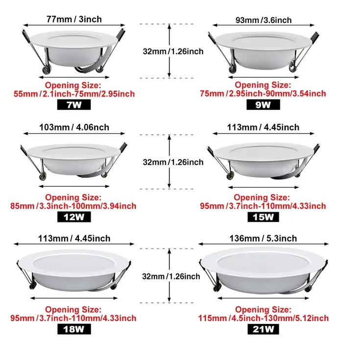 Spots LED Plafond Downlight AC 220V 18W 15W 12W 9W 7W Encastré Rond Lampe Spot LED Dowm Light Panneau d’éclairage intérieur caché, Spot Lumineux LED Circulaire Encastrable pour le Plafond, Éclairage d