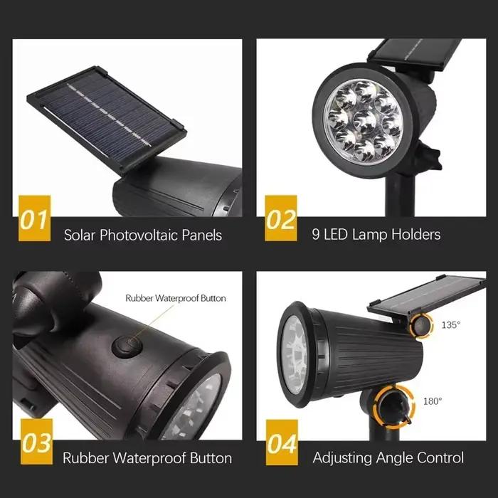 Projecteur solaire réglable pour jardin, lampe de paysage étanche IP65, décor de nuit de villa, lumière extérieure, 9 LED, 62 lumières