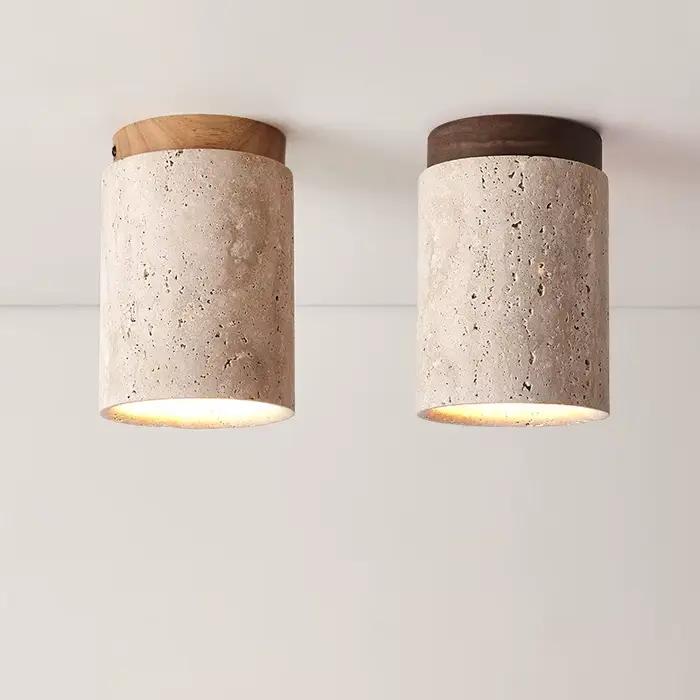 Plafonnier rond en bois travertin style Sabi pour porche balcon et couloir élégance rétro et wabi-sabi atmosphère chaleureuse et sophistiquée