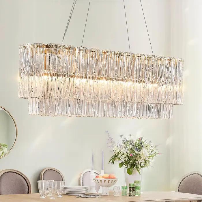 Lustres rectangulaires en verre doré pour salle à manger lustre en verre chromé moderne pendentif luminaire suspendu pour îlot de cuisine