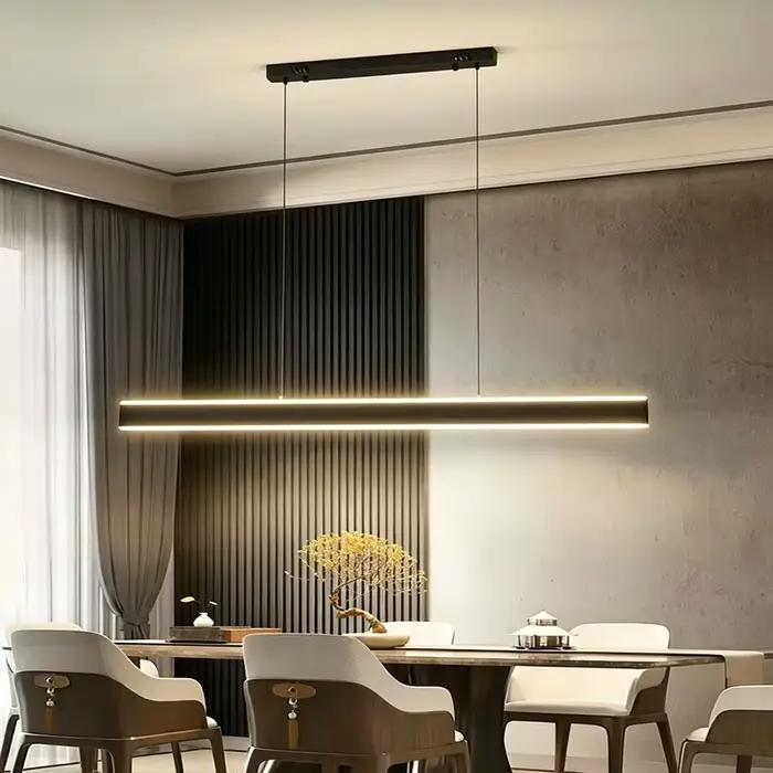 Luminaires suspendus linéaires LED simples pour restaurant, table à manger, bar, lustre long, décoration intérieure moderne, lampes d'éclairage domestique