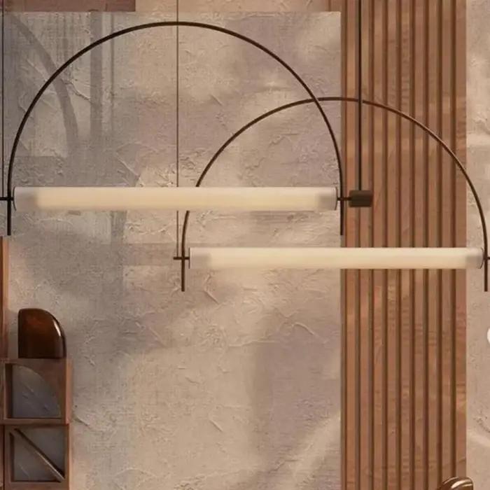 Lustre LED suspendu au design nordique, décoration d'intérieur pour la maison, le bureau, la salle à manger, le salon, lampe suspendue semi-cercle