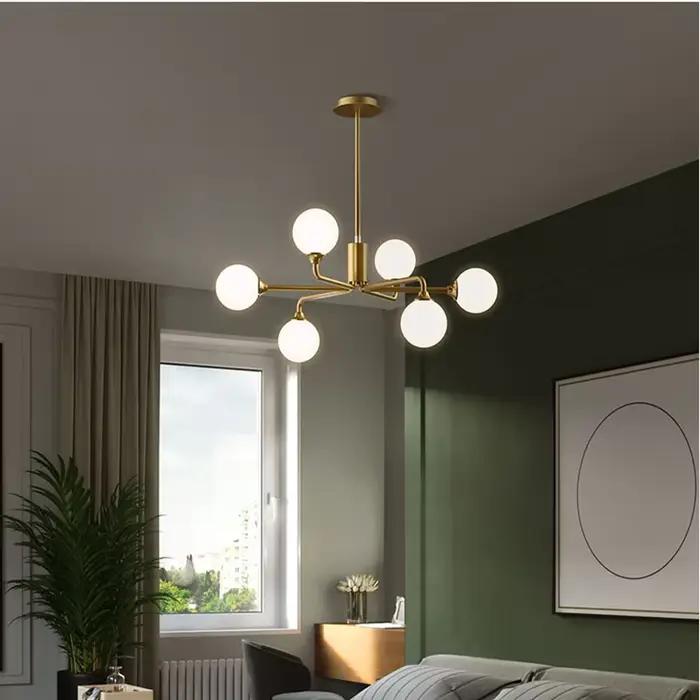 Lustre en boule de verre pour salle à manger et cuisine, lampe moléculaire, éclairage doré de ferme, art déco de luxe postmoderne