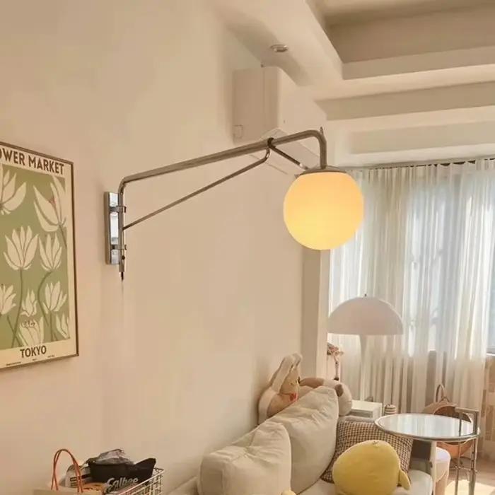 Applique murale LED à bras Long pour chambre à coucher, design nordique, Simple, rétro, bras oscillant télescopique, étude, salon, lampes de lecture