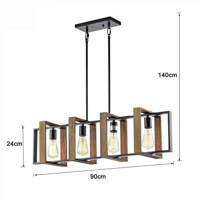 Lampe suspendue en fer et bois massif à 4 têtes, design créatif américain, Style rétro, luminaire décoratif d'intérieur, idéal pour une salle à manger