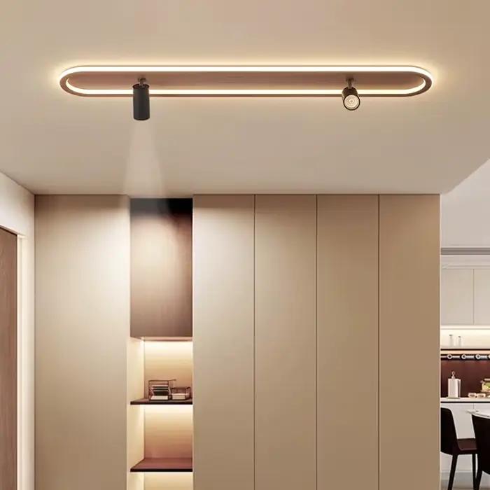 Plafonnier d'entrée avec projecteur, Style français, étude, salon, créatif, Grain de bois de noyer, lampe Led pour chambre à coucher