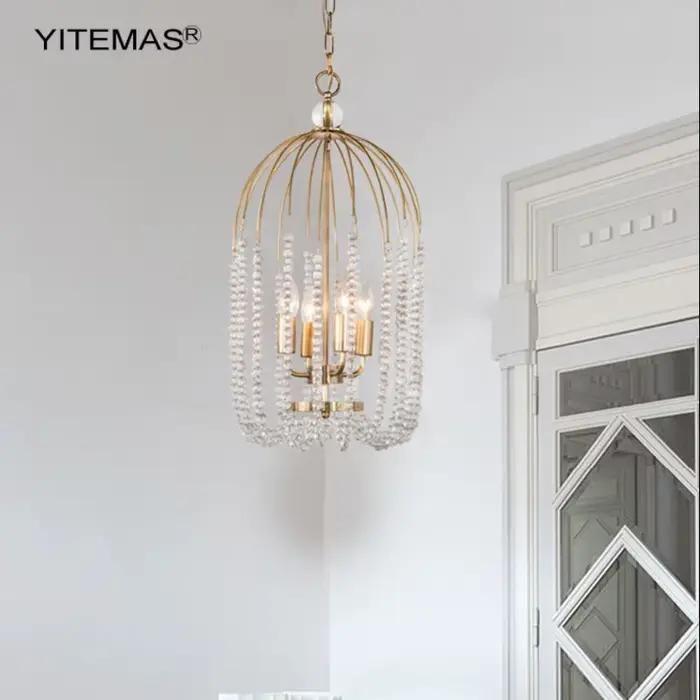 Lustre de luxe en perles de cristal, Design rétro cage à oiseaux, lumière moderne de Style campagnard français pour chambre à coucher, cuisine, couloir