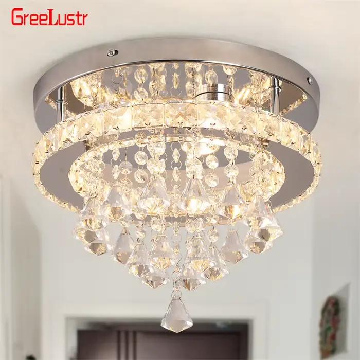 Lustre en cristal chromé plafonniers Led encastré luminaire en acier inoxydable allée lumière Lustre salle à manger salon décor