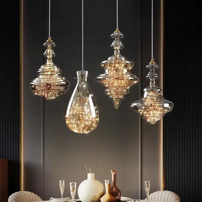 Lampe suspendue design moderne en forme de goutte de pluie, pour chambre à coucher, chevet, luxe, lustre en cristal entièrement en cuivre, lampe de décoration pour Restaurant, Bar, bureau