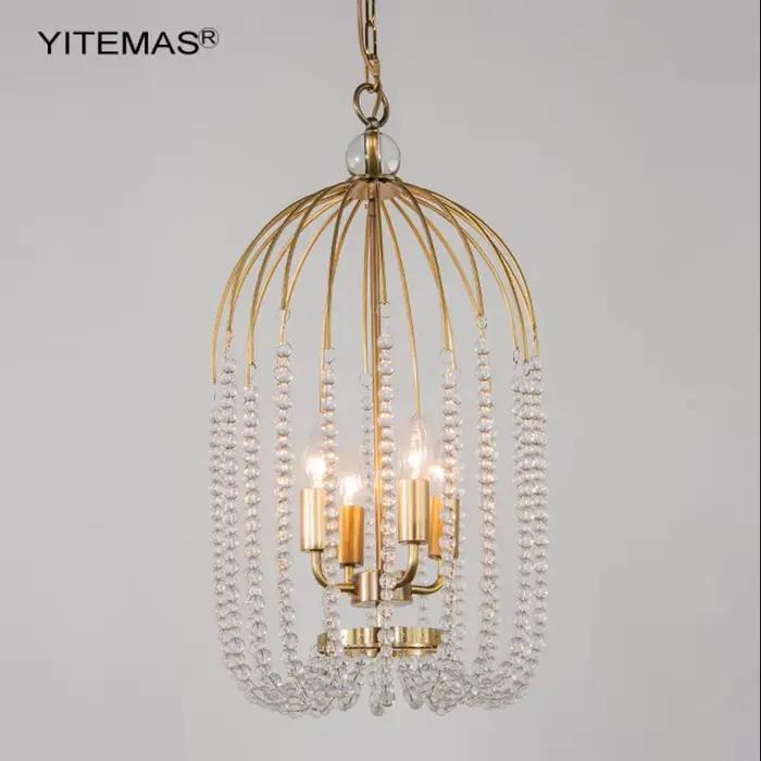 Lustre de luxe en perles de cristal, Design rétro cage à oiseaux, lumière moderne de Style campagnard français pour chambre à coucher, cuisine, couloir