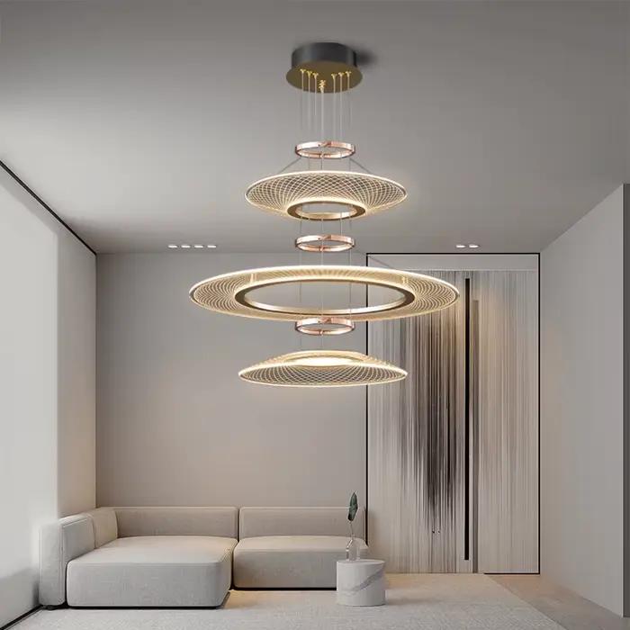 Lustre d'anneau de LED d'or moderne, lustre de restaurant de luxe pour le salon, la chambre à coucher, la villa, la décoration à la maison, la lampe de face de table à manger
