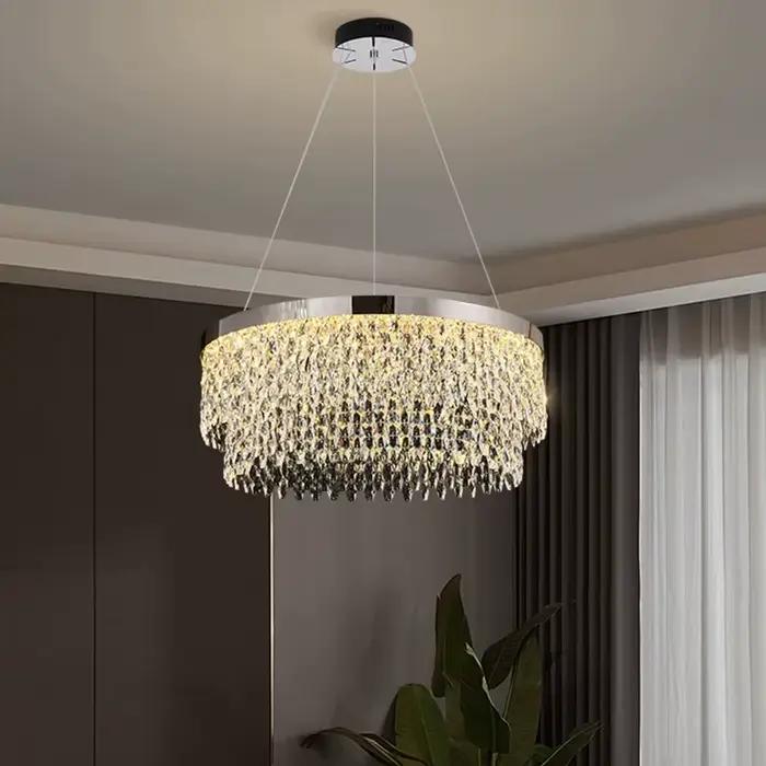 Lustre en cristal de luxe moderne avec télécommande pour salon et salle à manger, adaptabilité et élégance pour une ambiance sophistiquée