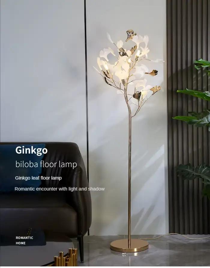 Lampadaire moderne pour salon canapé chambre lampe de chevet décor d'art moderne maison feuille de Ginkgo luminaire sur pied Lustre